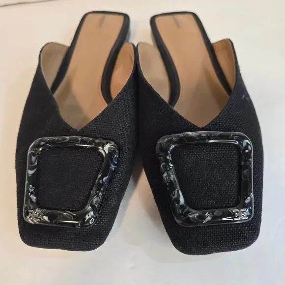 SAM EDELMAN LAVINA MULE LINEN BUCKLE FLATS, SIZE 9 - Picture 4 of 7